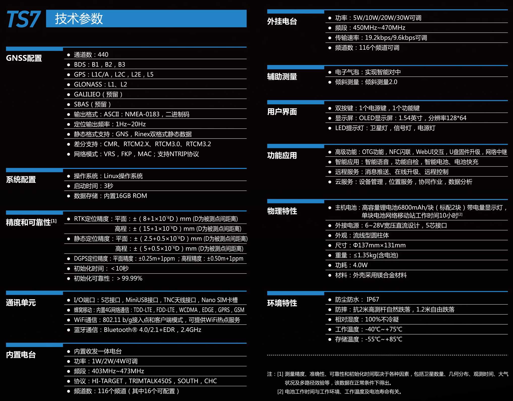 北斗海達TS7小型RTK測量系統技術參數